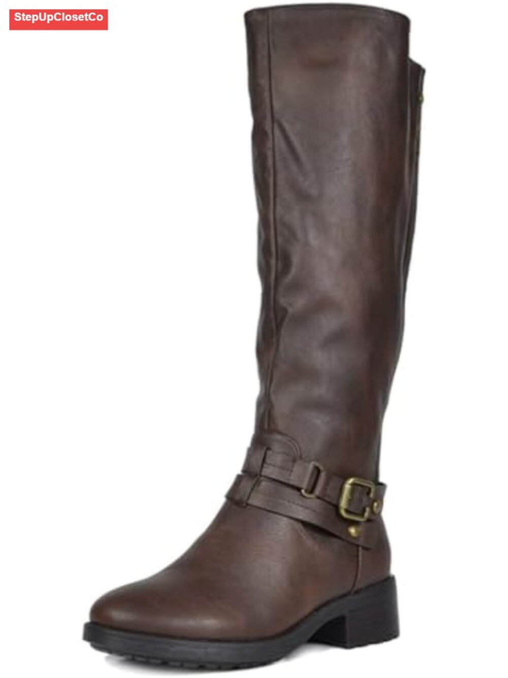 Women's Knee High Buckle Riding Boots Faux Leather Faux Fur Lined
